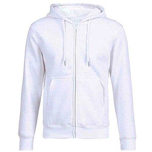 KYEYGWO Weiß Fleece Hoodies Sweatshirts für Herren und Damen, Zip-Hoodie Kapuzenpullover mit Tasche, Einfarbig Lange Ärmel Kapuzenjacke Herbst Winter Sweatjacke, M von KYEYGWO