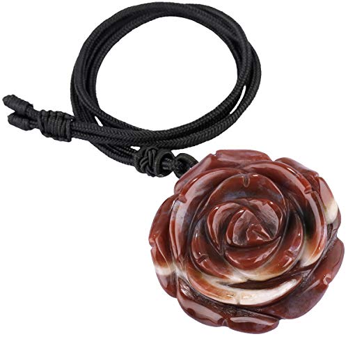 KYEYGWO gravierte Rose Blume Kristall Stein Halskette für Frauen, handgefertigte Energie Edelstein Anhänger mit verstellbaren Kabel 27 Zoll von KYEYGWO