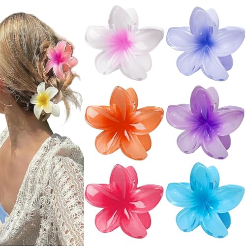6 Stück Blumen-Haarspangen für Frauen, hawaiianische Plumeria-Klauen-Clips, Hibiskus-Haarspange, Hawaii-Haarschmuck für dickes Haar, Geschenke für Frauen, Teenager, Mädchen (gemischt-1) von KYKUSS