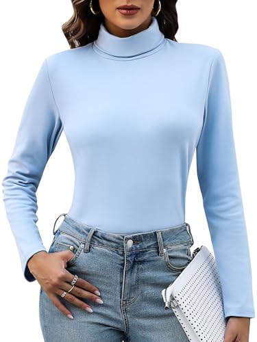 KYLELOVE Damen Rollkragen Langarm Thermo-Shirts Basic Slim Fitted Layering Unterhemden Herbst Winter Tops, Haze Blue, Mittel von KYLELOVE