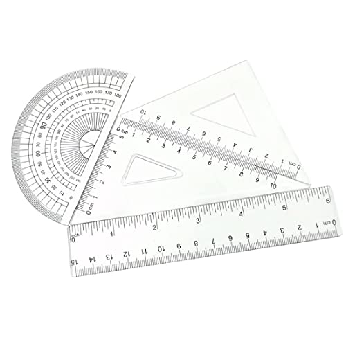 4 Stück Geometrie-Set, Lineal Set Schule, Mit Lineal, Winkelmesser und Zeichendreiecken, Lineal 15cm Plastik, Protractor, Dreieck Lineal, Geodreieck Klein, Für Zeichnen, Messen von KYLOS