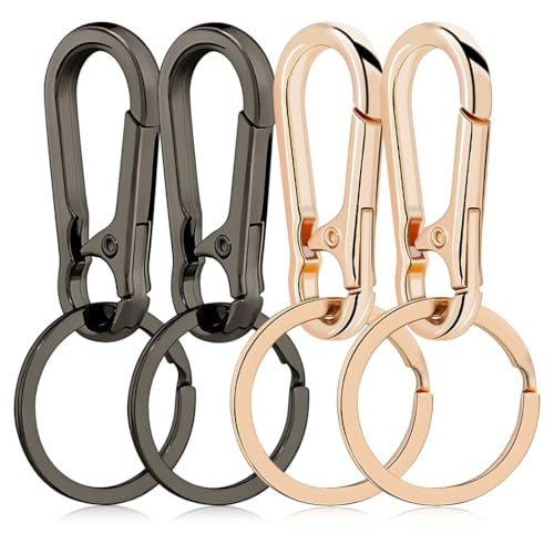 KYLOS 4 Stück Metall-Schlüsselanhänger - Karabiner Mit Schlüsselring Zinklegierung Schnellverschluss Clip Abnehmbare Karabinerhaken Schwarz Golden von KYLOS