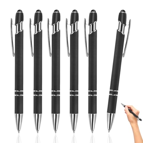 KYLOS Kugelschreiber Hochwertig Ergonomische Kugelschreiber Mit Touchpen,6 Stück Rutschfeste Griffzone Schwarz Kugelschreiber,Kuli Metall Kugelschreiber Set Für Büro Und Haushalt Kugelschreiber von KYLOS