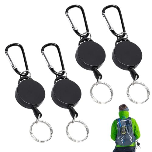 KYLOS Schlüsselanhänger Ausziehbar 4 Stücke Einziehbarer Schlüsselanhänger, Schlüsselband Ausziehbar Ausweis Jojo Mit 60Cm Stahldrahtseil, Ausweishalter Ausziehbare Mit Karabiner Schlüsselband von KYLOS