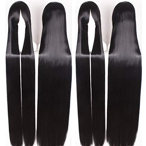 Frauen Perücke 150CM Lange Gerade Verdicken 700g Universal Kostüm Schwarz und Weiß Style ， (schwarz 700g) von KYLong