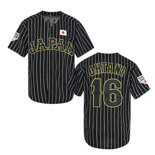 KYNKOW PARTYJERSEY Herren #16 Ohtani Hip Hop Kurzarm Japan Baseball Trikots Weiß Schwarz genäht S-XXXL, Schwarz, XL von KYNKOW PARTYJERSEY