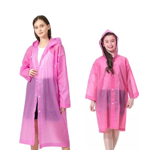 2 Stücke Regenponcho, Regencape Damen, Regenponcho Festival, Eeignet für Reisen, Wandern, Radfahren und Camping, Erwachsene und Kinder (Erwachsene 140 cm,Kinder 110 cm, Rosa) von KYNLE