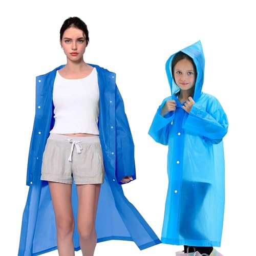 2 Stücke Regenponcho, Regenjacke Damen, Regencape Kinder, Regencape Festival, Wandern, Radfahren und Camping, Erwachsene und Kinder (Erwachsene 140 cm, Kinder 110 cm, Blau) von KYNLE