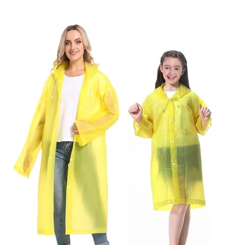 2er-Pack Regenschutz Wandern, Regencape Damen, Regenponcho für Erwachsene, Geeignet Ideal für Reisen, Radfahren und Camping，Erwachsene und Kinder (Erwachsene 140 cm, Kinder 110 cm, Gelb) von KYNLE