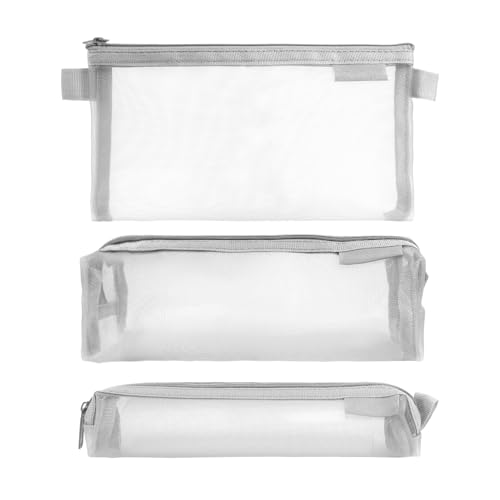KYOEOE 3 Stück Transparente Federmäppchen Grau Set,20cm Groß Federmappe Mesh Mäppchen Teenager Tragbares Federtasche Kosmetiktasche Schlampermäppchen für Schule,Reise Aufbewahrungsbeutel KYOEOE 3 Stück Transparente Federmäppchen Grau Set,20cm Groß Federmappe Mesh Mäppchen Teenager Tragbares Federtasche Kosmetiktasche Schlampermäppchen für Schule,Reise Aufbewahrungsbeutel von KYOEOE