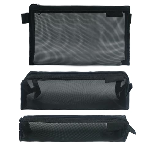 KYOEOE 3 Stück Federmäppchen Schwarz Set,20cm Groß Federmappe Transparente Mäppchen Teenager Tragbares Federtasche Kosmetiktasche Schlampermäppchen für Schule,Reise Aufbewahrungsbeutel von KYOEOE