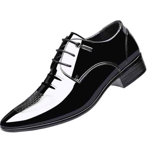 KYOESCAI Anzugschuhe Herren Business Schuhe Klassischer Schnürschuhe Lackleder Derby Oxford Hochzeit Schuhe,Schwarz,47 EU von KYOESCAI