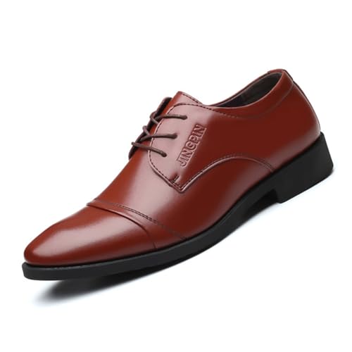 KYOESCAI Anzugschuhe Herren Klassischer Schnürschuhe Schwarz Glattleder Derby Hochzeitsschuhe Business Schuhe,Braun,42 EU von KYOESCAI