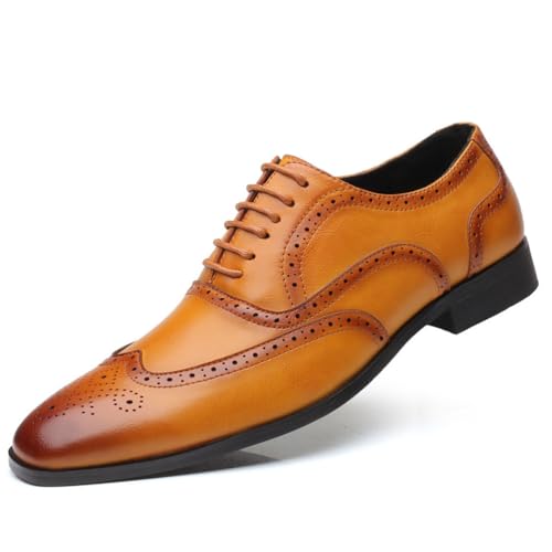 KYOESCAI Anzugschuhe Herren Schnürhalbschuhe Hochzeitsschuhe Business Derby Oxford Schuhe Klassischer Brogue Schuhe,Gelb,40 EU von KYOESCAI