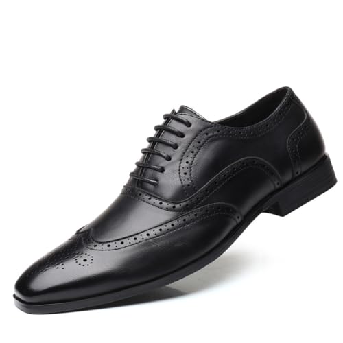 KYOESCAI Anzugschuhe Herren Schnürhalbschuhe Hochzeitsschuhe Business Derby Oxford Schuhe Klassischer Brogue Schuhe,Schwarz,42 EU von KYOESCAI