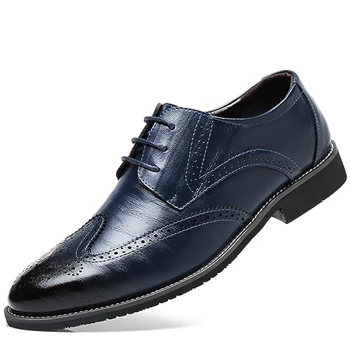 KYOESCAI Herren Anzugschuhe Klassische Oxfords Brogues Hochzeit Schuhe Schnürschuhe für Männer,Blau,39 EU von KYOESCAI