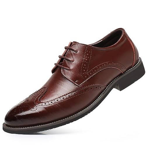 KYOESCAI Herren Anzugschuhe Klassische Oxfords Brogues Hochzeit Schuhe Schnürschuhe für Männer,Braun,48 EU von KYOESCAI