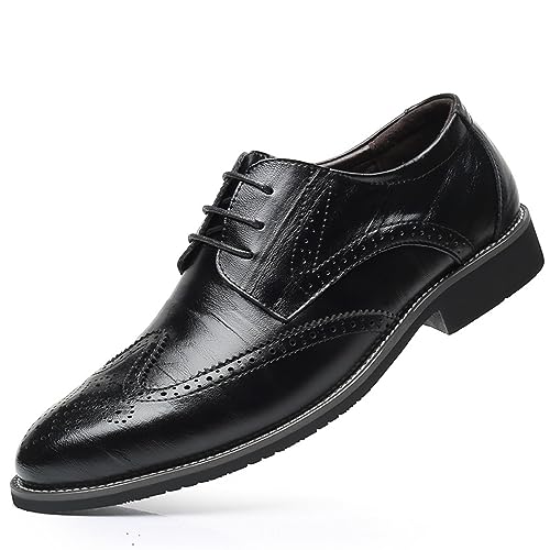 KYOESCAI Herren Anzugschuhe Klassische Oxfords Brogues Hochzeit Schuhe Schnürschuhe für Männer,Schwarz,40 EU von KYOESCAI