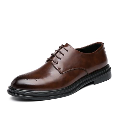 KYOESCAI Herren Anzugschuhe Klassischer Business Derby Oxford Hochzeit Brogue Schuhe Schwarz Schnürschuh,Braun,43 EU von KYOESCAI