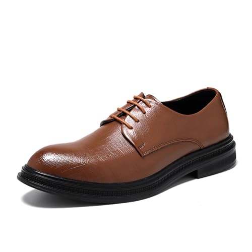 KYOESCAI Herren Anzugschuhe Schnürhalbschuhe Derby Oxfords Klassischer Businessschuhe Formale Hochzeitsschuhe,Braun,42 EU von KYOESCAI