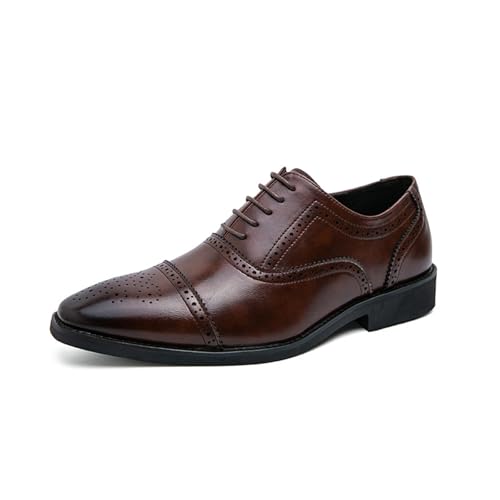 KYOESCAI Herren Anzugschuhe Schnürhalbschuhe Klassischer Business Derby Brogue Oxford Schuhe Hochzeitsschuhe,Braun,42 EU von KYOESCAI