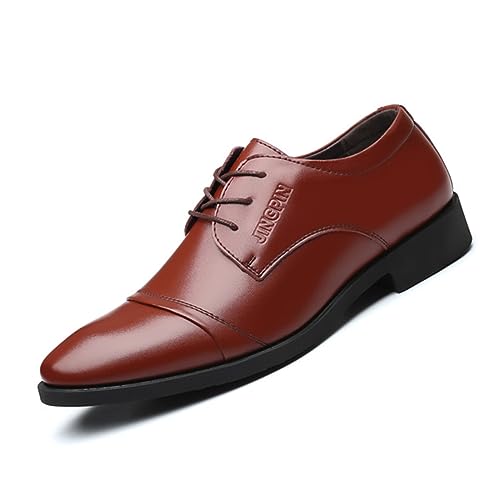 KYOESCAI Herren Anzugschuhe Schnürhalbschuhe Klassischer Business Derby Oxford Schuhe Hochzeitsschuhe,Braun,45 EU von KYOESCAI