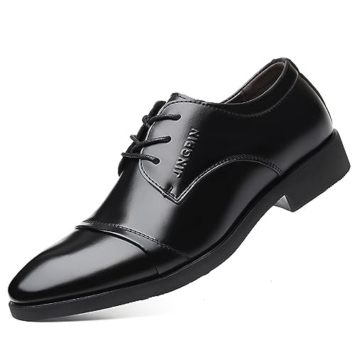 KYOESCAI Herren Anzugschuhe Schnürhalbschuhe Klassischer Business Derby Oxford Schuhe Hochzeitsschuhe,Schwarz,43 EU von KYOESCAI
