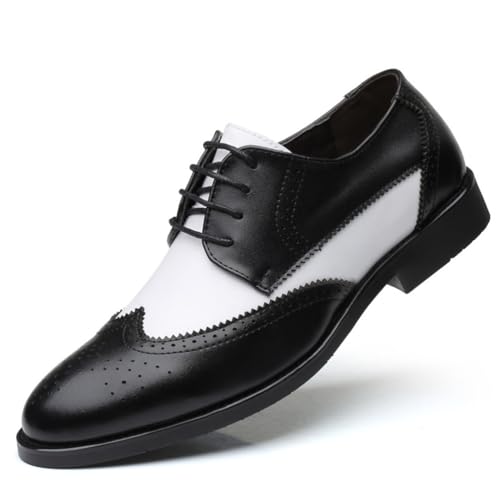 KYOESCAI Herren Anzugschuhe Schnürhalbschuhe Patchwork Brogues Klassischer Business Derby Oxford Hochzeit Schuhe,Schwarz,38 EU von KYOESCAI