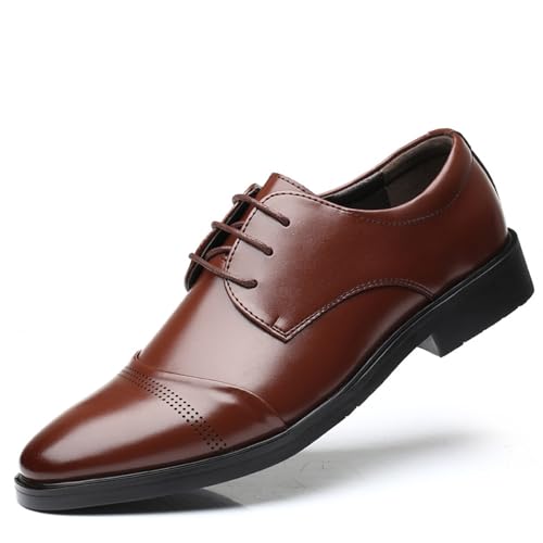 KYOESCAI Herren Brogue Anzugschuhe Schnürhalbschuhe Klassische Oxford Hochzeit Business Schuhe,Braun,45 EU von KYOESCAI
