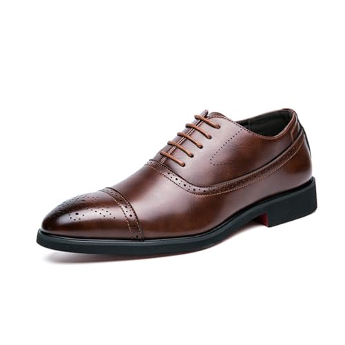 KYOESCAI Herren Hochzeitsschuhe Schnürhalbschuhe Klassischer Business Derby Oxford Brogue Schuhe Anzugschuhe,Braun,45 EU von KYOESCAI