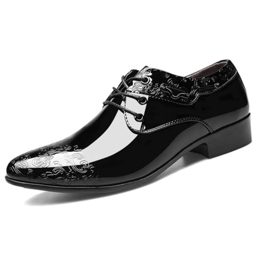 KYOESCAI Herren Lackleder Schnürschuhe Spitze Zehen Anzugschuhe Derbys Business Kleid Schuhe Hochzeitschuhe,Schwarz,44 EU von KYOESCAI