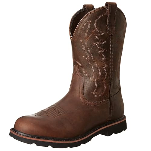 KYOESCAI Herren Langschaft Stiefel Schlüpfen Runder Zeh Blockabsatz Cowboy Westernstiefel mit Stickerei,Braun,38 EU von KYOESCAI