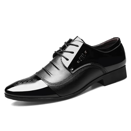 KYOESCAI Herren Schwarz Anzugschuhe Patchwork Schnürhalbschuhe Klassischer Business Derby Oxford Hochzeit Schuhe,Schwarz,48 EU von KYOESCAI
