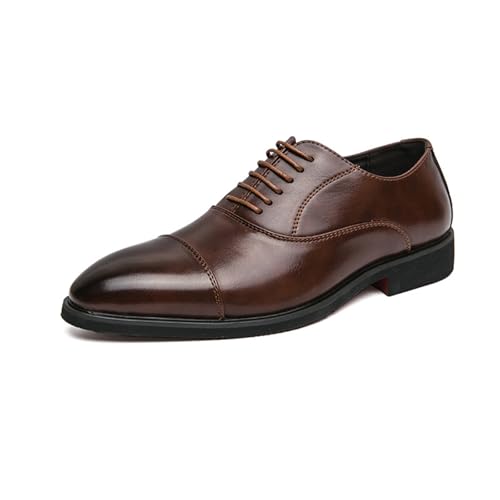 KYOESCAI Herren Schwarz Anzugschuhe Schnürhalbschuhe Klassischer Business Derby Oxford Hochzeit Schuhe Schnürschuh,Braun,46 EU von KYOESCAI