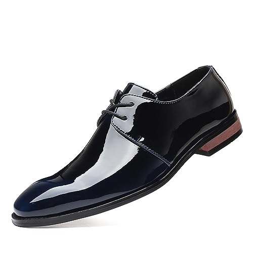 KYOESCAI Herren Schwarzes Lackleder Anzugschuhe Klassischer Business Derby Oxford Hochzeit Schuhe Schnürhalbschuhe,Blau,47 EU von KYOESCAI