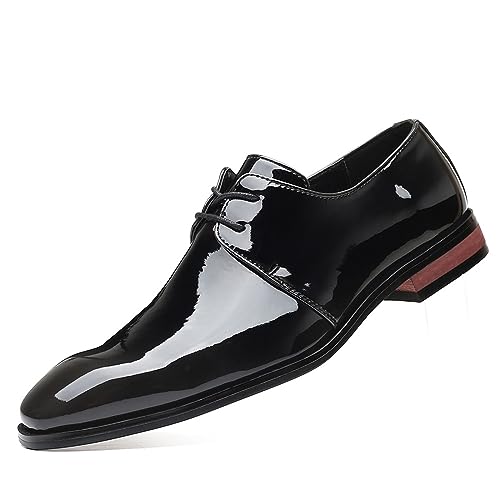 KYOESCAI Herren Schwarzes Lackleder Anzugschuhe Klassischer Business Derby Oxford Hochzeit Schuhe Schnürhalbschuhe,Schwarz,41 EU von KYOESCAI
