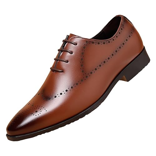 KYOESCAI Hochzeitsschuhe Herren Anzugschuhe Schnürhalbschuhe Klassischer Business Derby Oxford Brogue Schuhe,Braun,38 EU von KYOESCAI