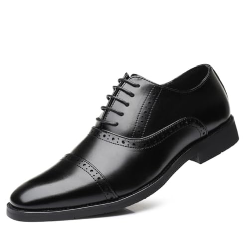 KYOESCAI Schwarz Anzugschuhe Herren Schnürhalbschuhe Klassischer Business Derby Oxford Brogue Hochzeit Schuhe,Schwarz,45 EU von KYOESCAI