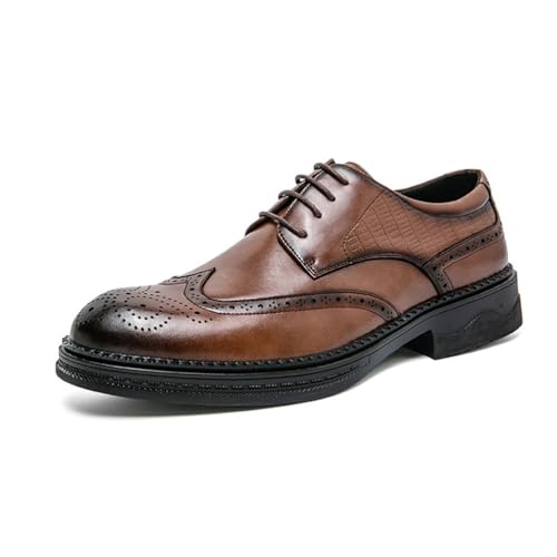 KYOESCAI Schwarz Anzugschuhe Herren Schnürhalbschuhe Klassischer Business Derby Oxford Hochzeit Brogue Schuhe,Braun,44 EU von KYOESCAI