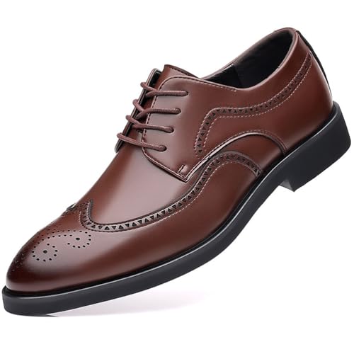 KYOESCAI Schwarz Anzugschuhe Herren Schnürhalbschuhe Klassischer Business Derby Oxford Hochzeit Brogue Schuhe,Braun,48 EU von KYOESCAI
