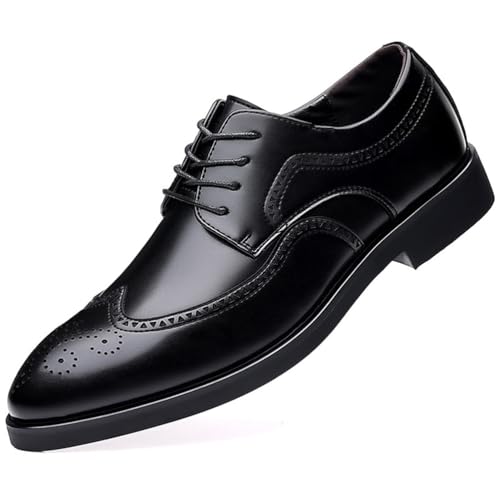 KYOESCAI Schwarz Anzugschuhe Herren Schnürhalbschuhe Klassischer Business Derby Oxford Hochzeit Brogue Schuhe,Schwarz,42 EU von KYOESCAI