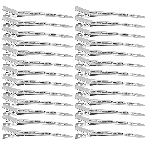 26 Stücke EnteBill Haarspangen, 3.5 Zoll Silber Haarspangen Ente Bill Metall Alligator Curl Haarklippse mit Löchern Haarklemmen Friseur Professionelle Stahl-Haarclips für Haarklammern Damen Mädchen von KYSUN