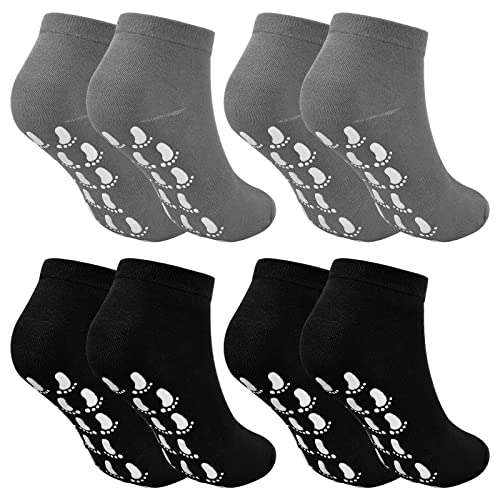 KYSUN 4 Paar Anti Rutsch Socken für Damen und Herren, Rutschfeste Yoga Pilates Socken, Baumwolle Stoppersocken für Home Hospital Dance Barre Trampolin Sports, Schwarz, EU 36-42 (Schwarz + Grau) von KYSUN