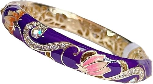 Cloisonné-Armband, Emaille-Armband, Vintage Emaille Lotus Strass Armreif Frühling Scharnier Manschette Armbänder for Frauen(Purple) von KYUEPONG