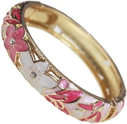 KYUEPONG Cloisonné-Armband, Emaille-Armband, Armreifen Cloisonné-Emaille, ethnische Armreifen, Federscharnier-Armbänder for Frauen(Pink and white) von KYUEPONG