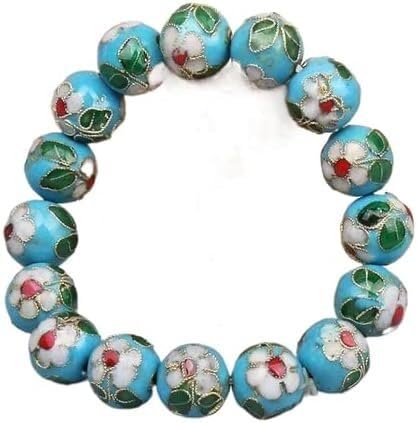 KYUEPONG Cloisonné-Armband, Emaille-Armband, Bunte 12 mm Cloisonné-Perlenarmbänder mit Gummizug for Damen, Emaille-Perlenarmband(Blue) von KYUEPONG
