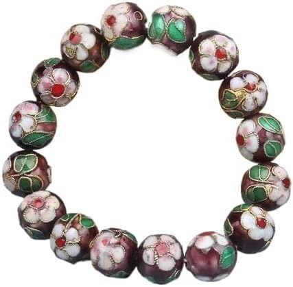 KYUEPONG Cloisonné-Armband, Emaille-Armband, Bunte 12 mm Cloisonné-Perlenarmbänder mit Gummizug for Damen, Emaille-Perlenarmband(Coffee) von KYUEPONG