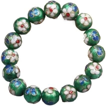 KYUEPONG Cloisonné-Armband, Emaille-Armband, Bunte 12 mm Cloisonné-Perlenarmbänder mit Gummizug for Damen, Emaille-Perlenarmband(Green) von KYUEPONG
