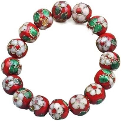 KYUEPONG Cloisonné-Armband, Emaille-Armband, Bunte 12 mm Cloisonné-Perlenarmbänder mit Gummizug for Damen, Emaille-Perlenarmband(Red) von KYUEPONG