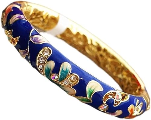 KYUEPONG Cloisonné-Armband, Emaille-Armband, Bunte Cloisonné Strass Blume Armbänder Frauen Emaille Armreifen vergoldet Zubehör(Blue) von KYUEPONG